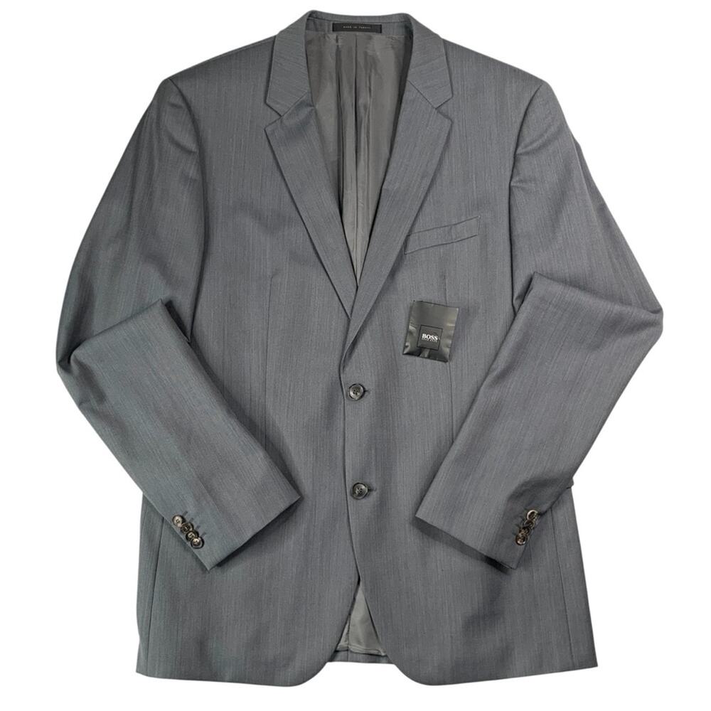 Boss Hugo Boss Grand Central Sport Coat 44L Gray Textured Wool Jacket Blazer